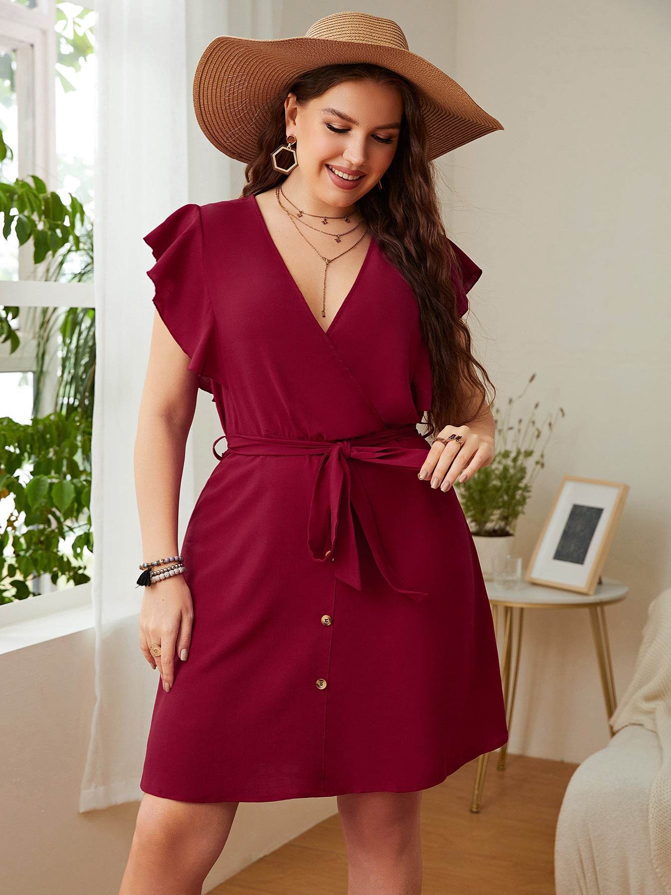 Summer Plus Size Ladies Deep V Party Dresses - Mubimart