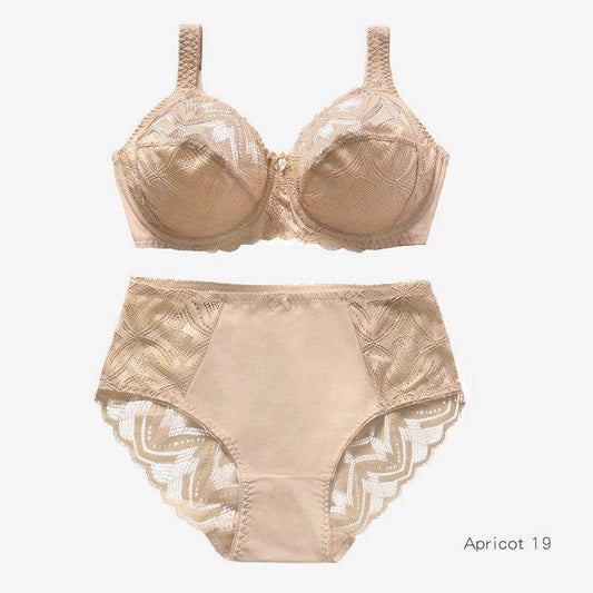Gathered Lace Ladies Plus Size Panties Underwear Bra Set - Mubimart