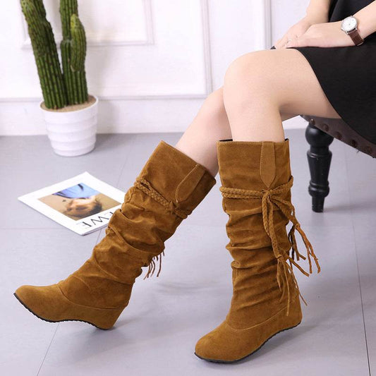 Women's Fashion Casual Tall Rubber-soled Martin Boots - Mubimart