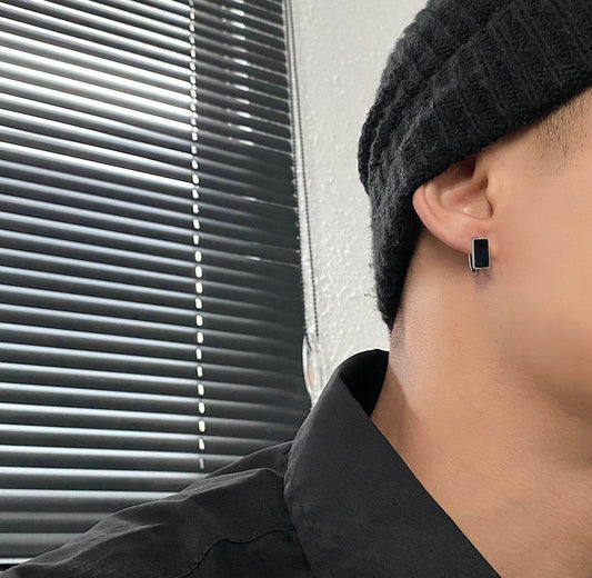 Colorless Earrings For Men Oil Drop Black - Mubimart