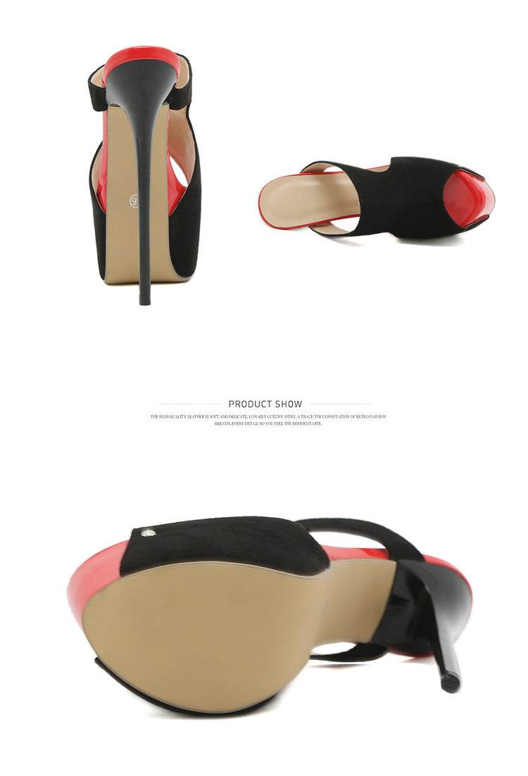 Color Block Peep Toe High Heels - Mubimart