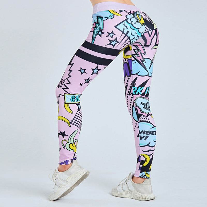 Cross Border New European And American Cartoon Pattern English Alphabet Digital Printing Yoga Tight Thin Bottomed Capris - Mubimart
