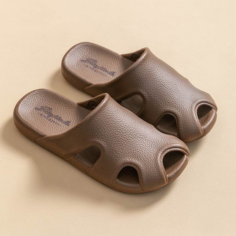 Baotou Hollow Home Slippers Summer Fashion Litchi Pattern Design Soft Sole Anti-Slip Floor Bathroom Slipper Women Men House Shoes - Mubimart