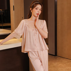 French Lace Home Pajama Set - Mubimart -  