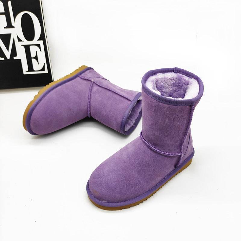 Women's Cowhide Genuine Leather Mid-calf Length Snow Boots - Mubimart