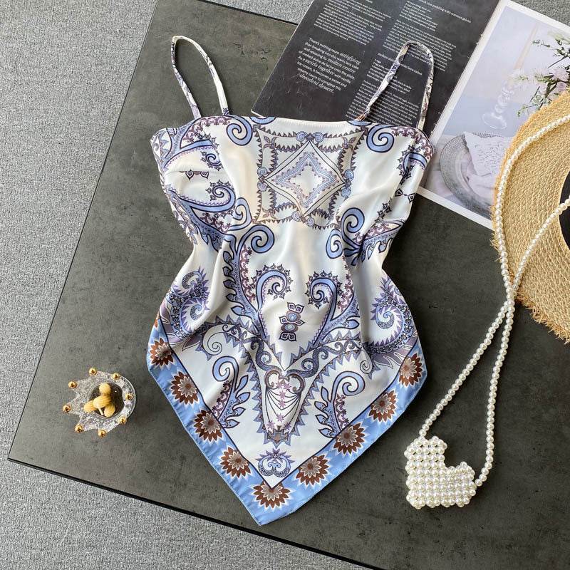 Abdominal Camisole Print Open-Back Top - Mubimart