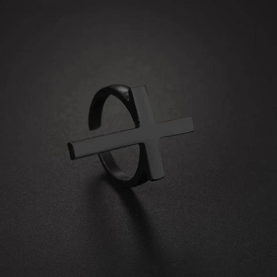 Black Cross Ring Men Punk Ring - Mubimart