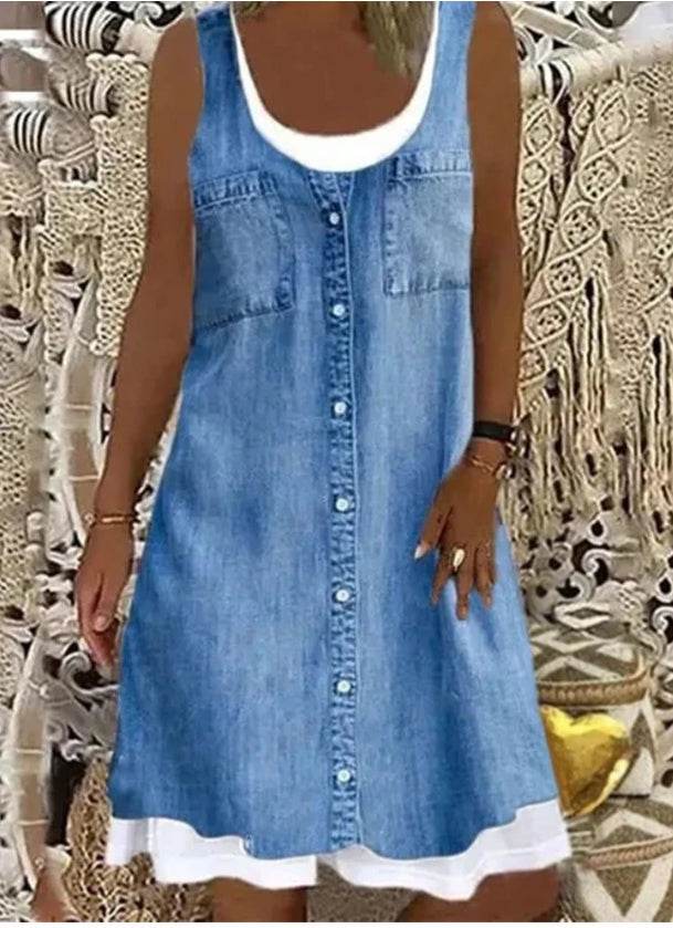 Round Neck Halterneck Plus Size Casual Dress - Mubimart