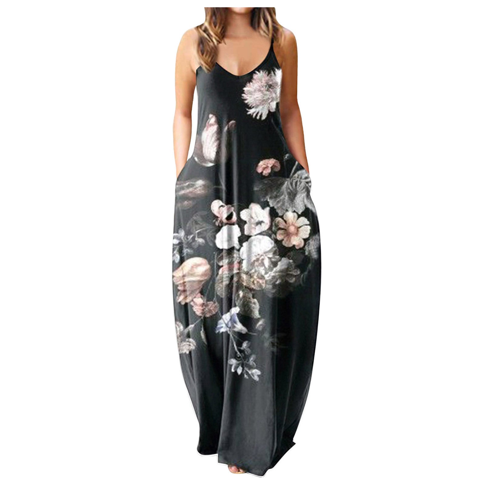 Casual Print Plus Size Sling Long Dress - Mubimart -  