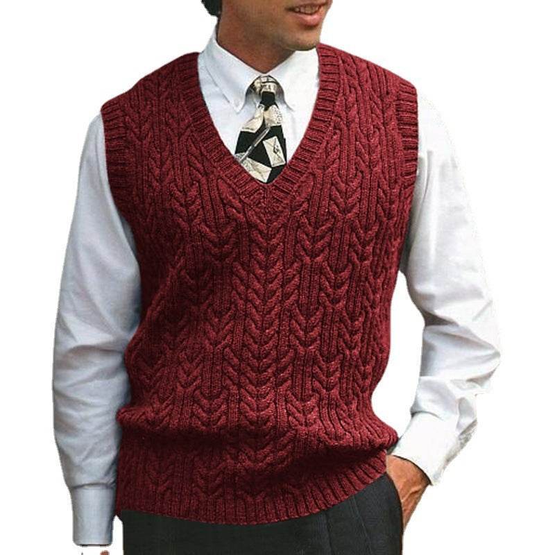 Knitted Vest V-neck Sweater Solid Color Casual - Mubimart