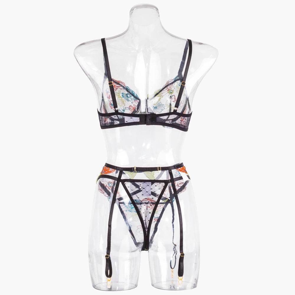 Sexy Garter Belt Embroidery Shaping Split Suit - Mubimart
