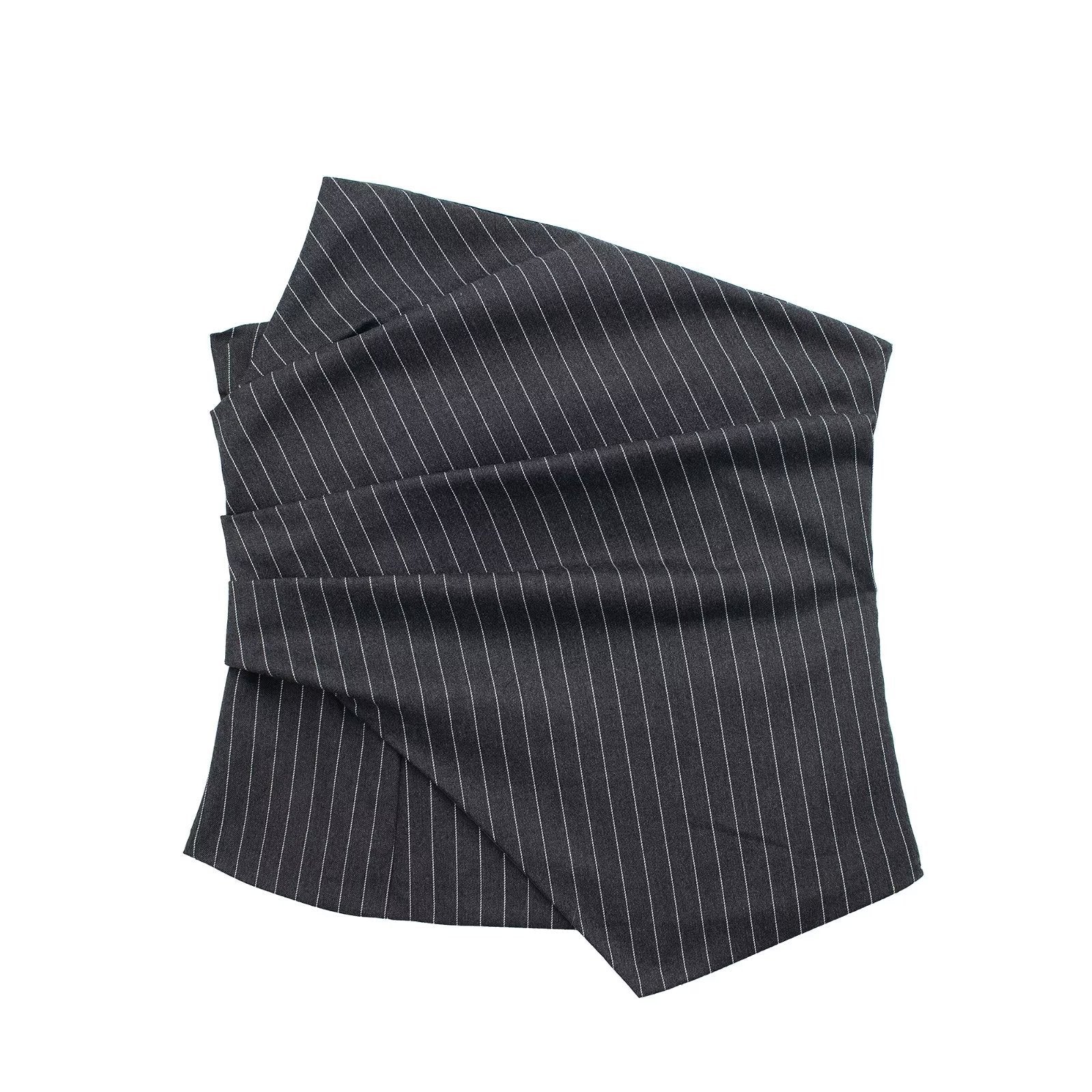 Diagonal Neck Pinstripe Tight Pleated Corset Top - Mubimart - Corset top 