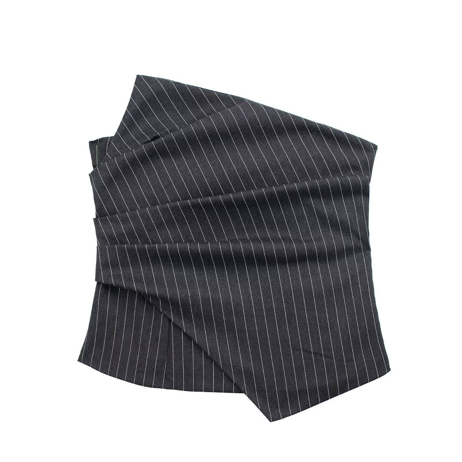 Diagonal Neck Pinstripe Tight Pleated Corset Top - Mubimart