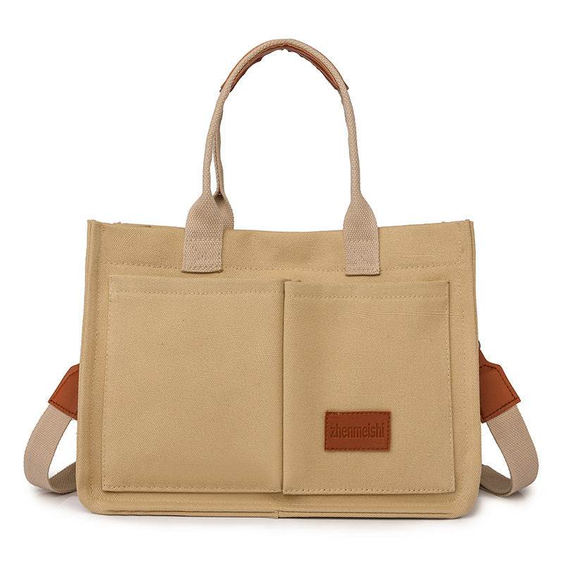 Casual Daily Canvas Tote Shoulder Bags Women Mommy Bag Large Capacity Messenger Multi Pocket Crossbody Chic Reusable Hand Bag - Mubimart