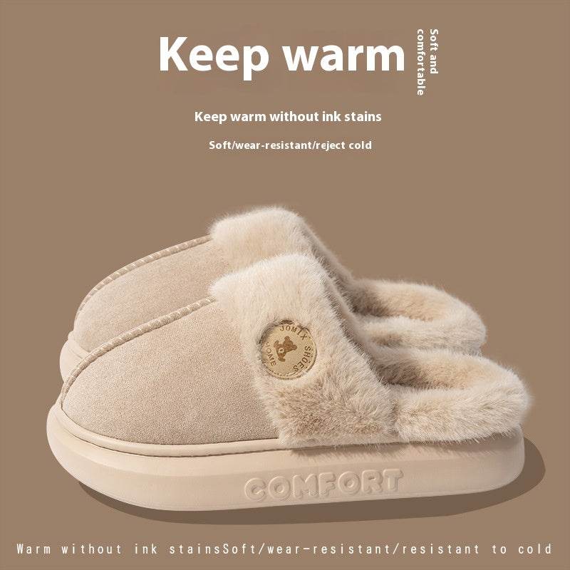 New Plush Slippers For Women Men Winter Warm Home Slipper Indoor Thick-soled Fleece Shoes - Mubimart