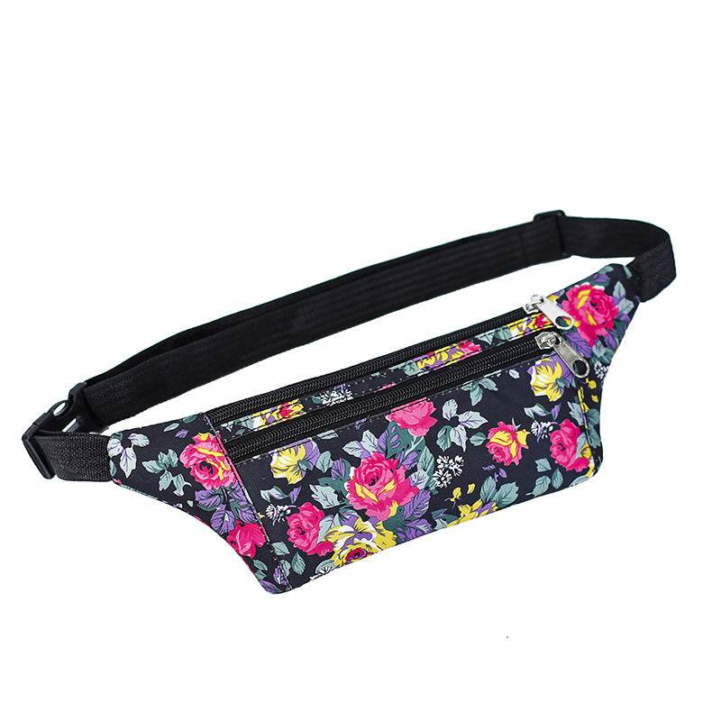 Flower Print Waist Bags Women Sports Running Fanny Pack With Double Zippers - Mubimart