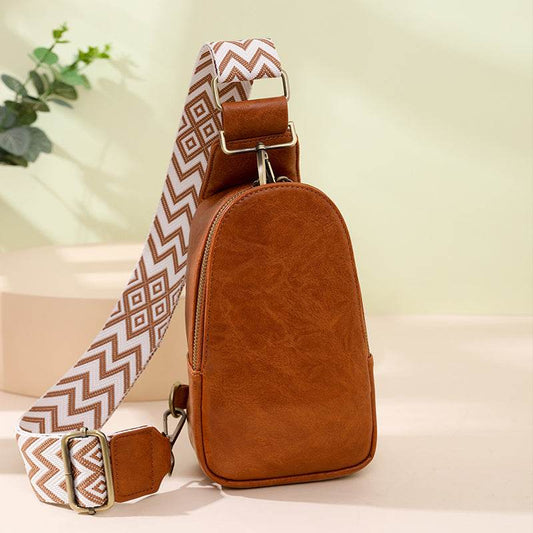 Women Chest Bag Sling Bag, Guitar Strap Small Crossbody PU Leather Satchel Daypack - Mubimart