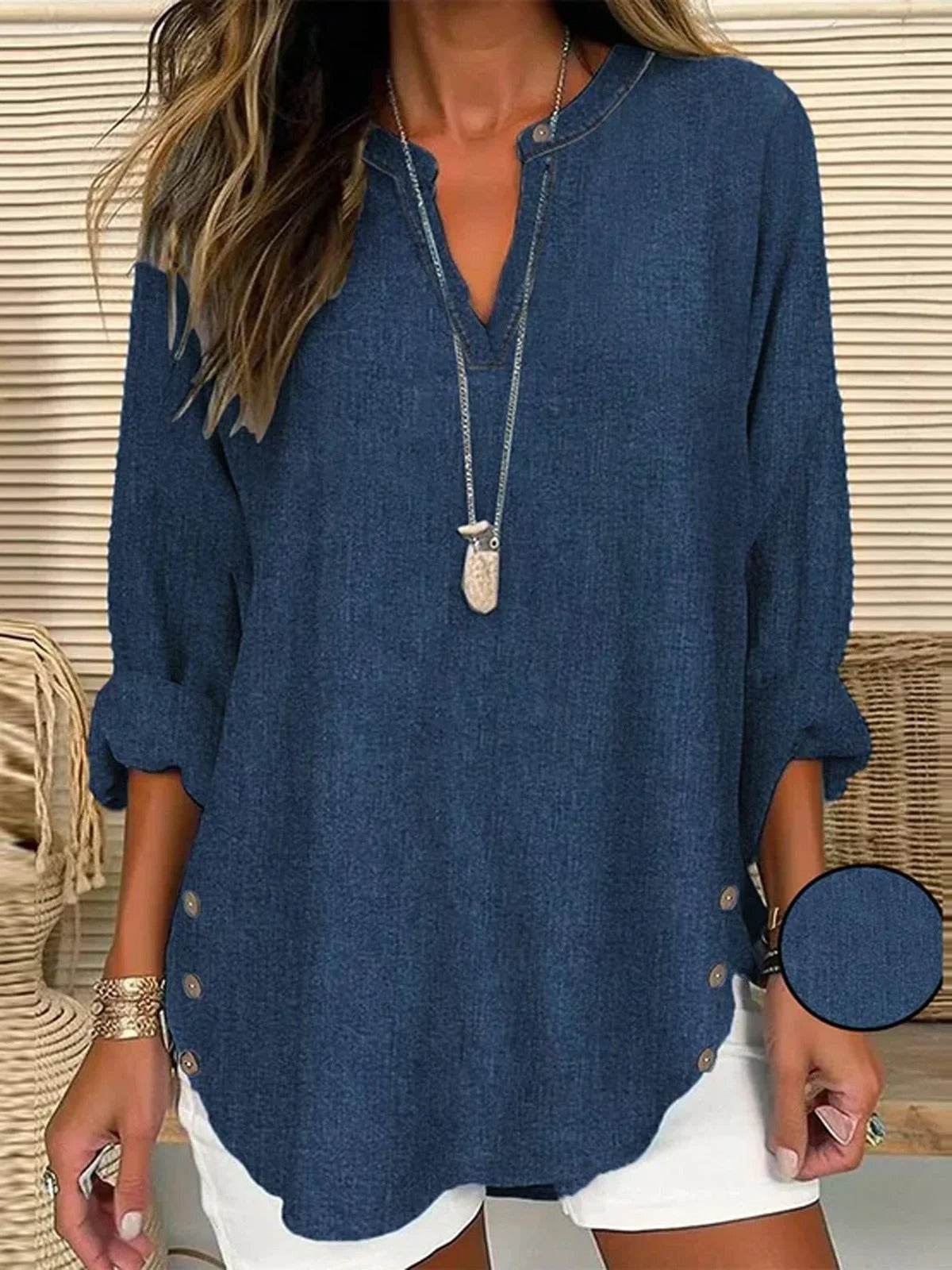 Loose Printed Neck Casual Plus Size Pullover - Mubimart
