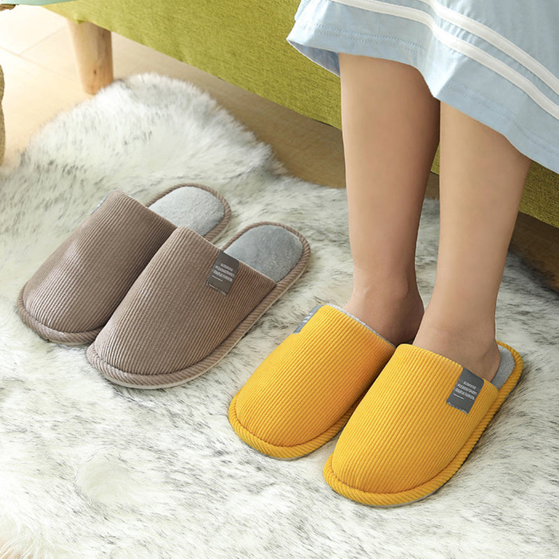 Indoor Corduroy Shoes Warm Plush Home Slipper Anti Slip Floor Bedroom Shoes Autumn Winter - Mubimart -  