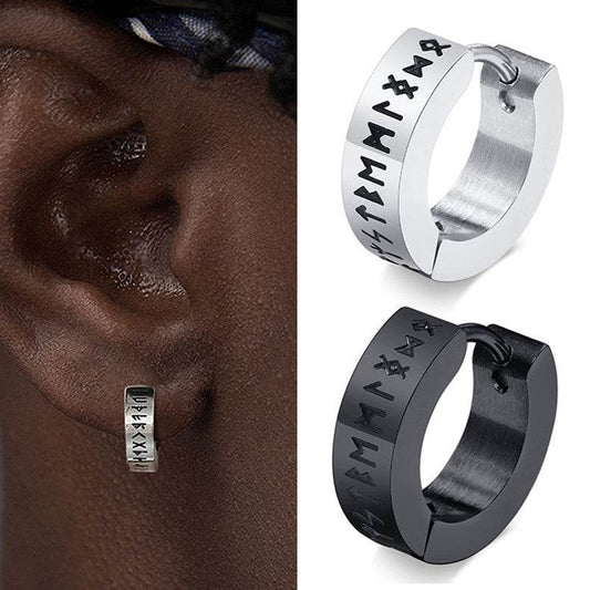 Vintage Norse Viking Runes Hoop Earrings For Men - Mubimart