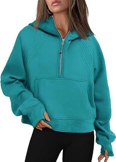 Zipper Hoodies Sweatshirts With Pocket Loose Sport Tops Long Sleeve Pullover Sweaters Winter Fall Outfits Women Clothing - Mubimart