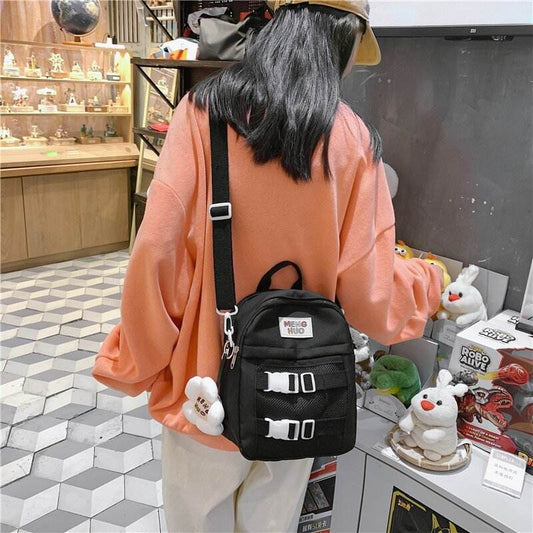 Literary Ribbon Lock Canvas Colorblock Satchel - Mubimart