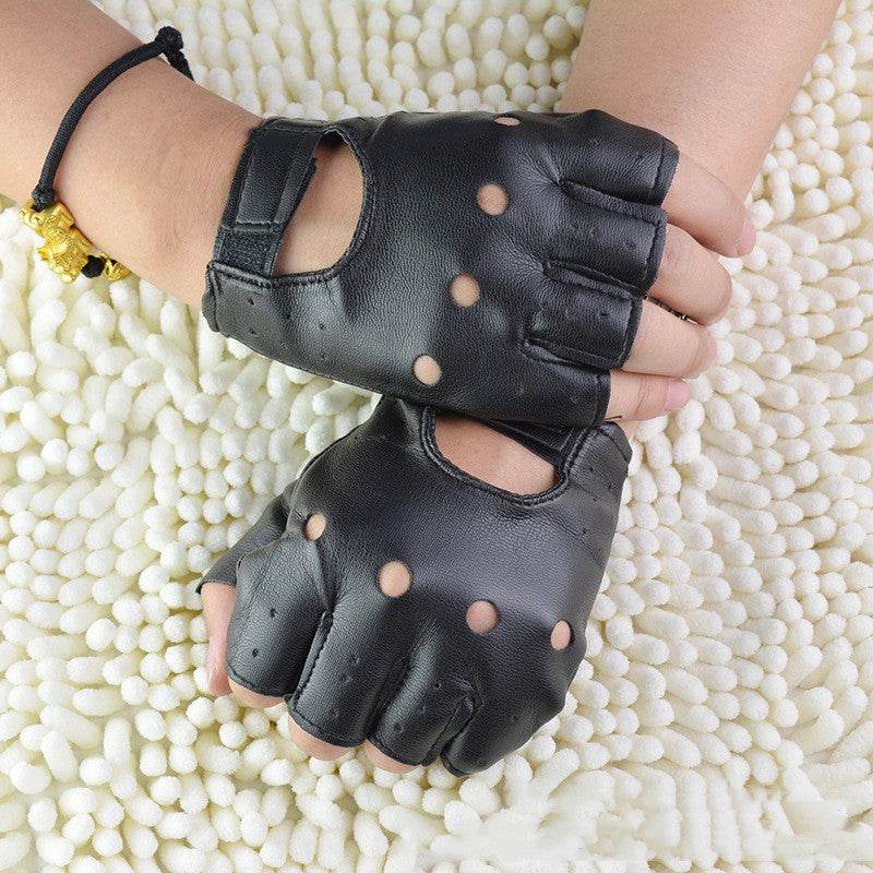 Men's Half Finger Hollow Leather Gloves - Mubimart