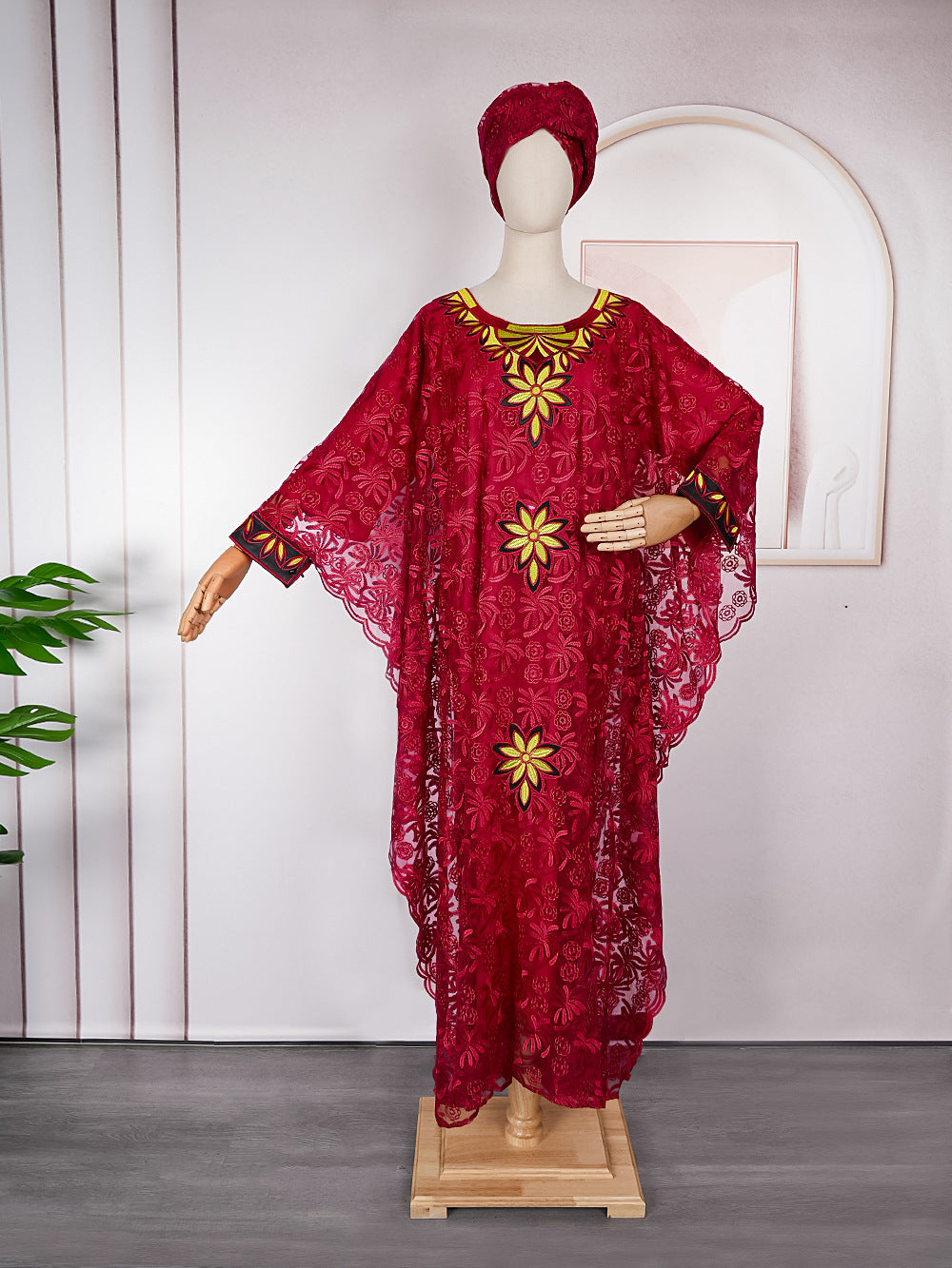 Plus Size Headscarf Rhinestone Robe With Lining - Mubimart -  