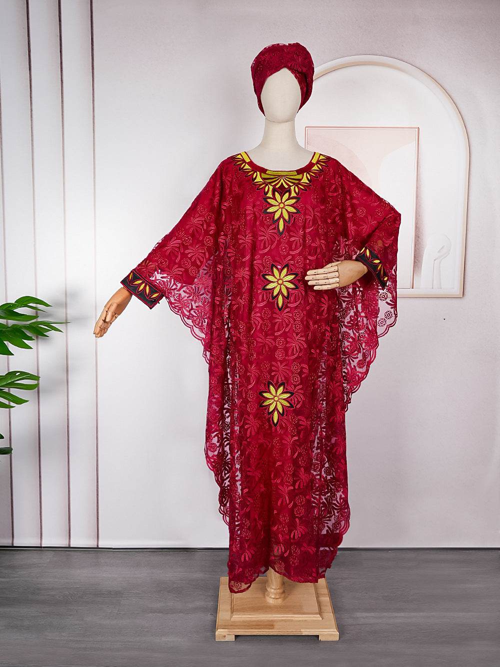 Plus Size Headscarf Rhinestone Robe With Lining - Mubimart