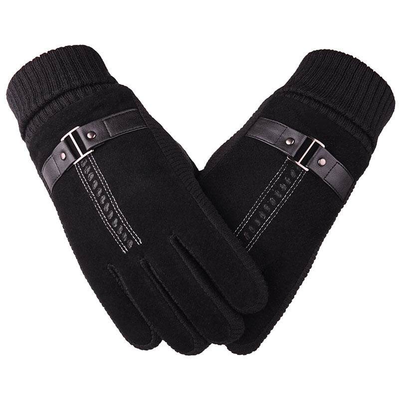 Mens Pigskin Gloves Winter Skiing Outdoor Riding Warmth Thickened Non Slip - Mubimart