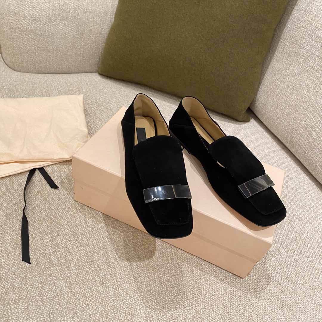 Square Toe Flat Single Shoes Step On Heel Two Wear Loafers Women - Mubimart