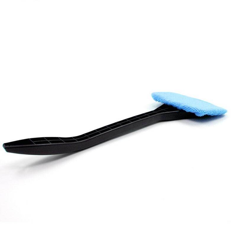 microfiber car window cleaner with brush long handle car washer, windshield wiper, glass cleaning brush washable cloth fabric practice tool - Mubimart