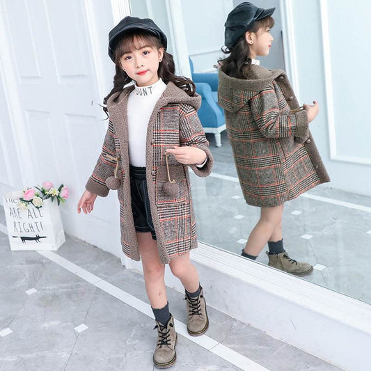 new foreign gas plus velvet jacket thick medium and large children Korean version of the coat woolen coat - Mubimart