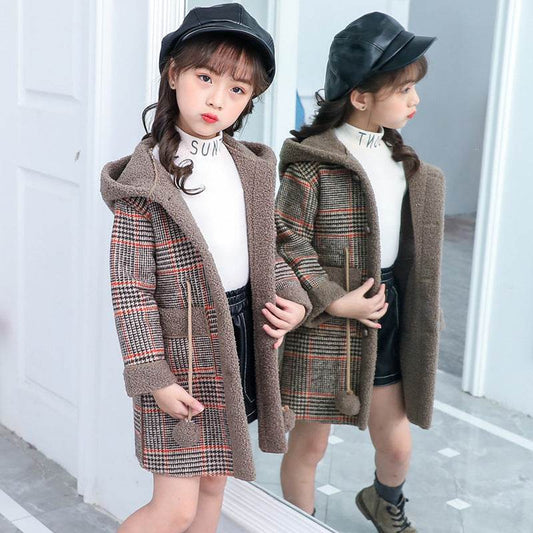 new foreign gas plus velvet jacket thick medium and large children Korean version of the coat woolen coat - Mubimart