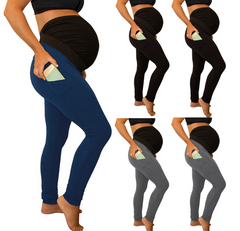 pure color panel long and high waist side pocket Maternity Pants - Mubimart -  