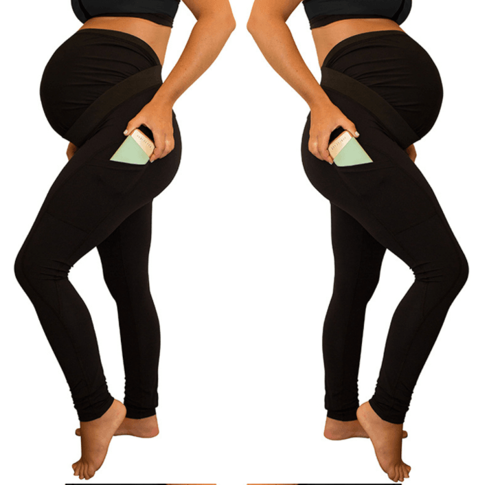pure color panel long and high waist side pocket Maternity Pants - Mubimart