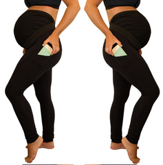 pure color panel long and high waist side pocket Maternity Pants - Mubimart -  