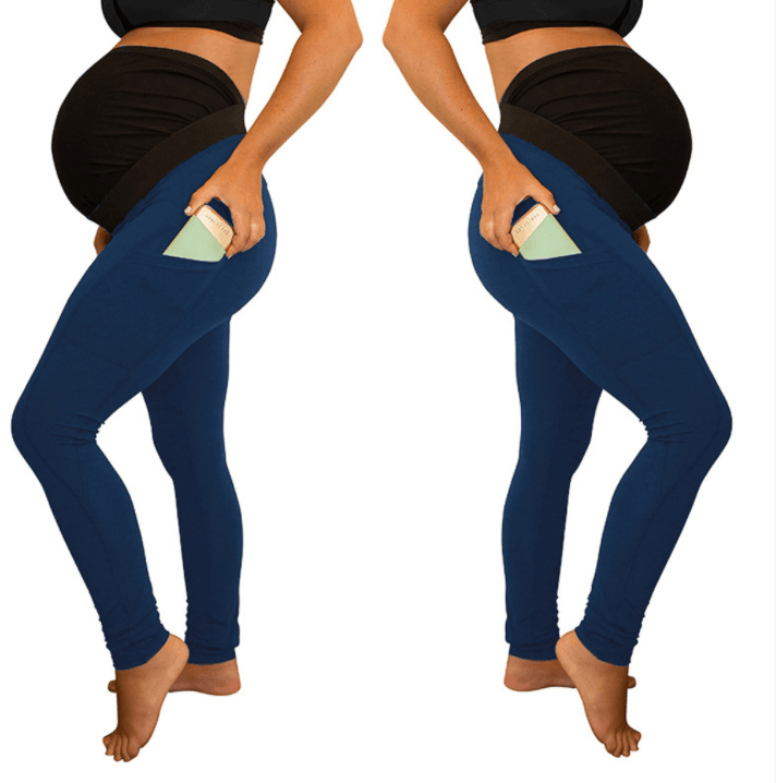 pure color panel long and high waist side pocket Maternity Pants - Mubimart