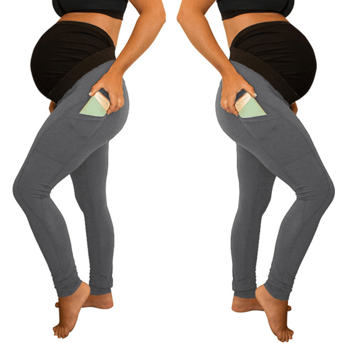 pure color panel long and high waist side pocket Maternity Pants - Mubimart